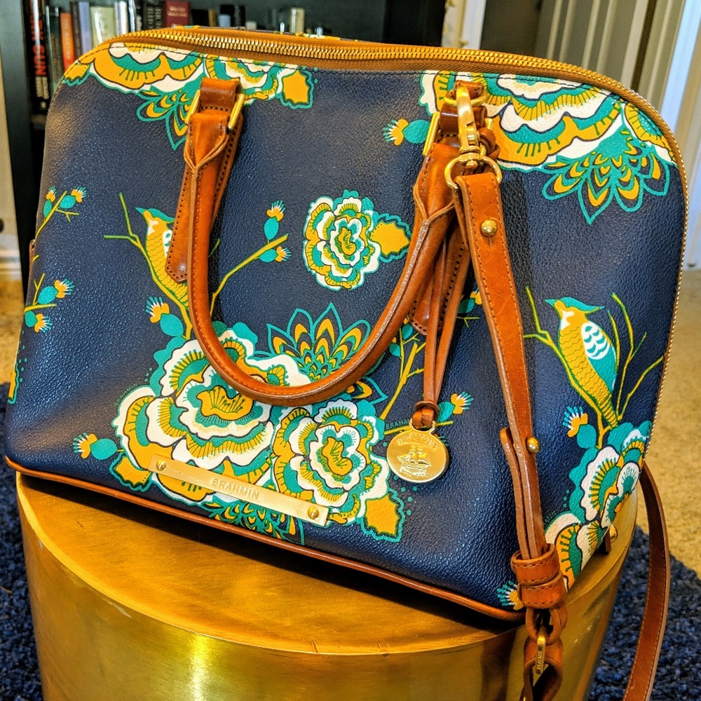 Brahmin Vivian Zip Dome Satchel in Navy Belize